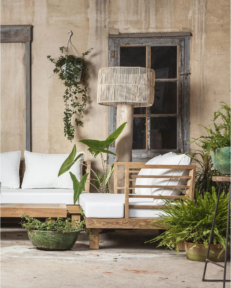 STRAUSS 1-seater outdoor sofa in recycled teak wood and olefin 86 x 84 x 67 cm in white upholstery