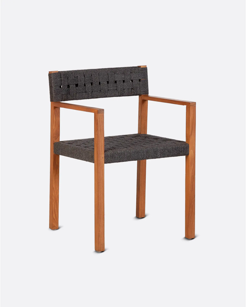 CORA outdoor armchair in teak wood and synthetic cord 52 x 56 x 77 cm in black and natural colour