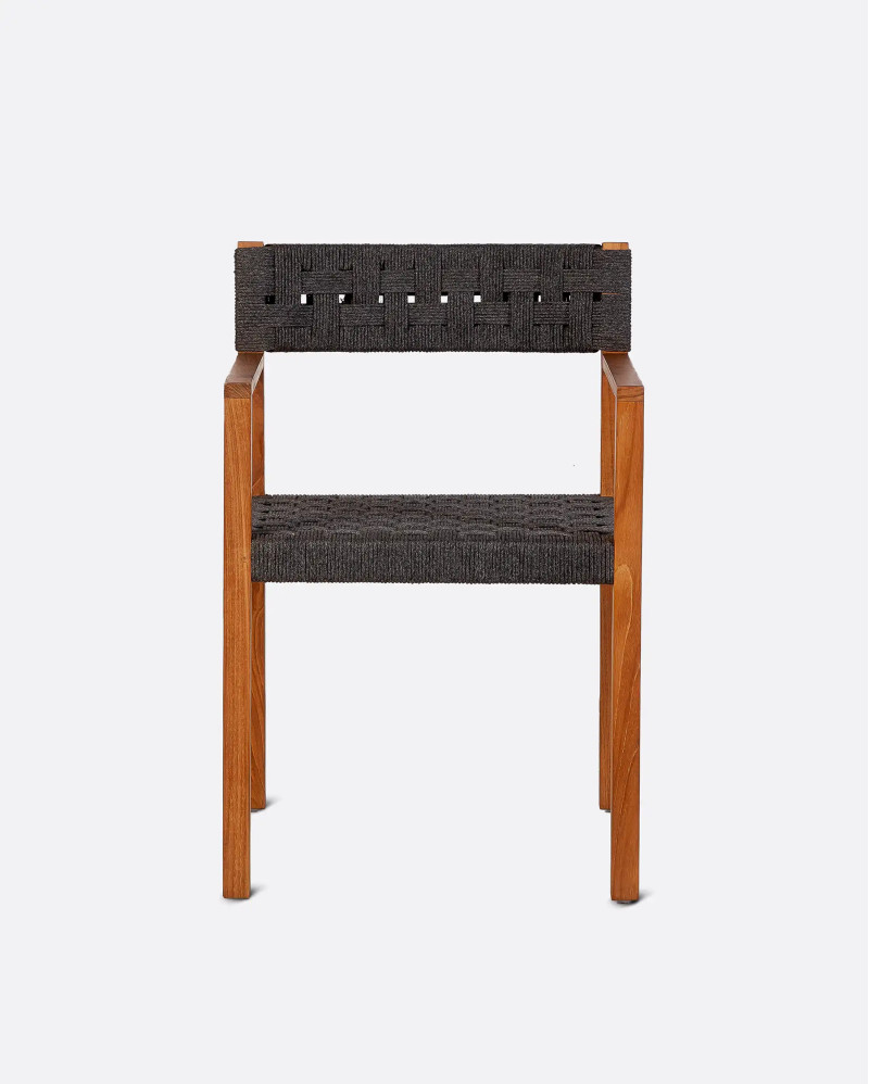 CORA outdoor armchair in teak wood and synthetic cord 52 x 56 x 77 cm in black and natural colour