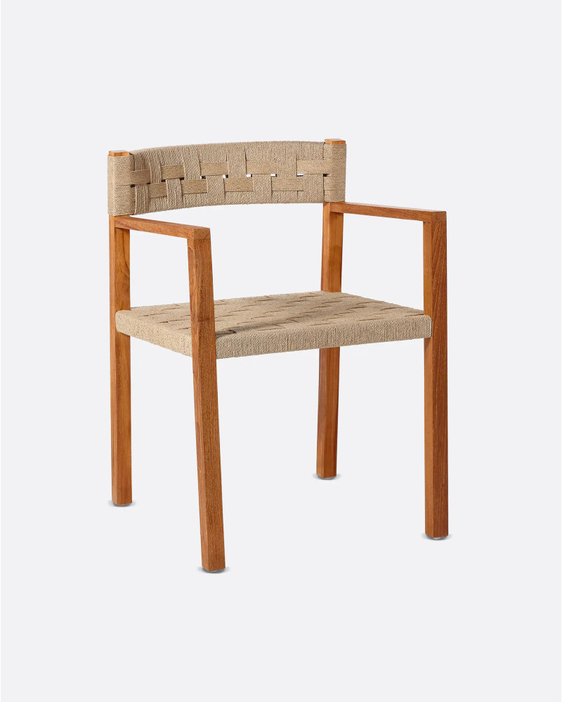 CORA outdoor armchair in teak wood and synthetic cord 52 x 56 x 77 cm in natural and black colour