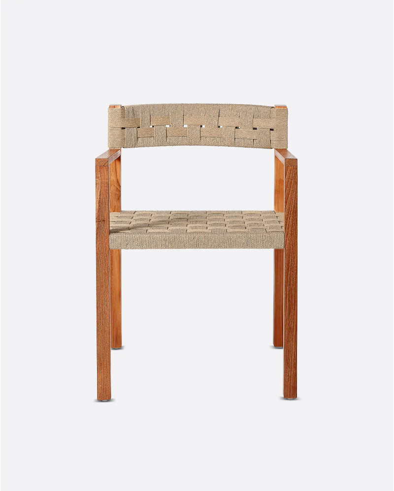 CORA outdoor armchair in teak wood and synthetic cord 52 x 56 x 77 cm in natural and black colour