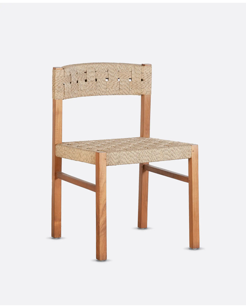 CORA outdoor chair in teak wood and synthetic cord 48 x 55 x 77 cm in natural colour