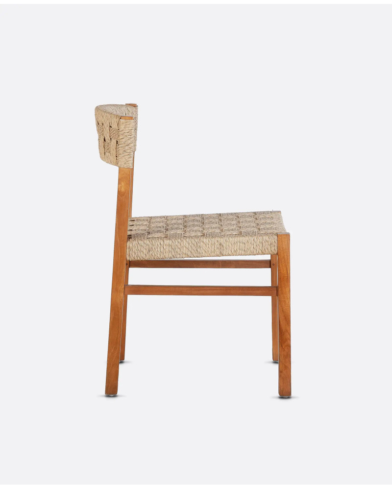 Chaise d'extérieur CORA en bois de teck et corde synthétique 48 x 55 x 77 cm en couleur naturelle