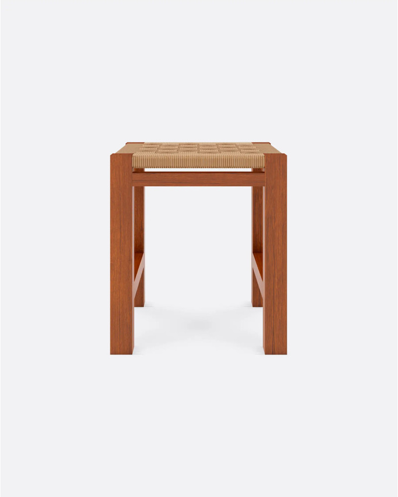 Tabouret d'extérieur CORA en bois de teck recyclé et corde synthétique 40 x 40 x 45 cm