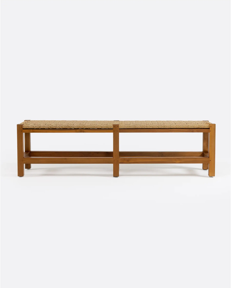 Banc d'extérieur CORA en bois de teck recyclé et corde synthétique 170 x 40 x 45 cm