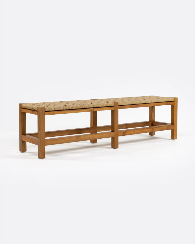 Banc d'extérieur CORA en bois de teck recyclé et corde synthétique 170 x 40 x 45 cm