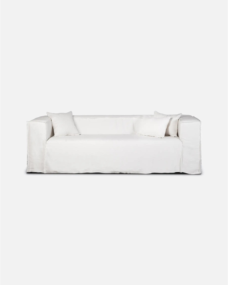 STROZZI 2/3-seater sofa with linen cover 220 x 95 x 65 cm in white colour