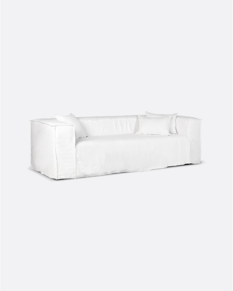 STROZZI 2/3-seater sofa with linen cover 220 x 95 x 65 cm in white colour