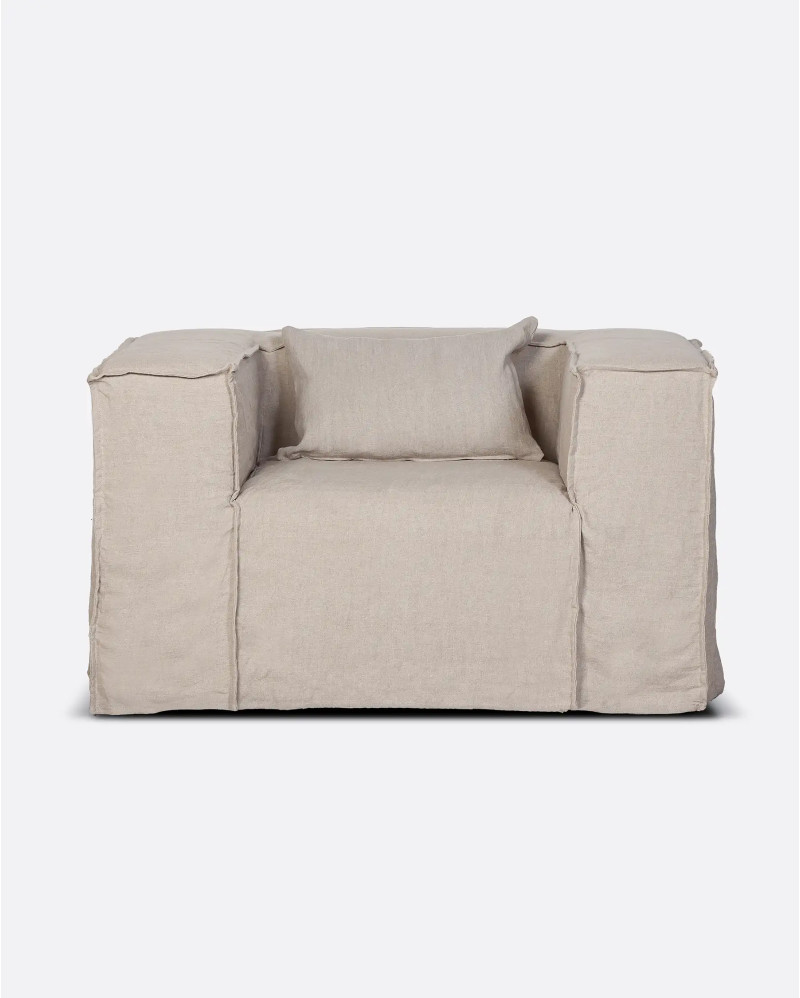 STROZZI 1-seater sofa with linen cover 120 x 95 x 65 cm in natural colour