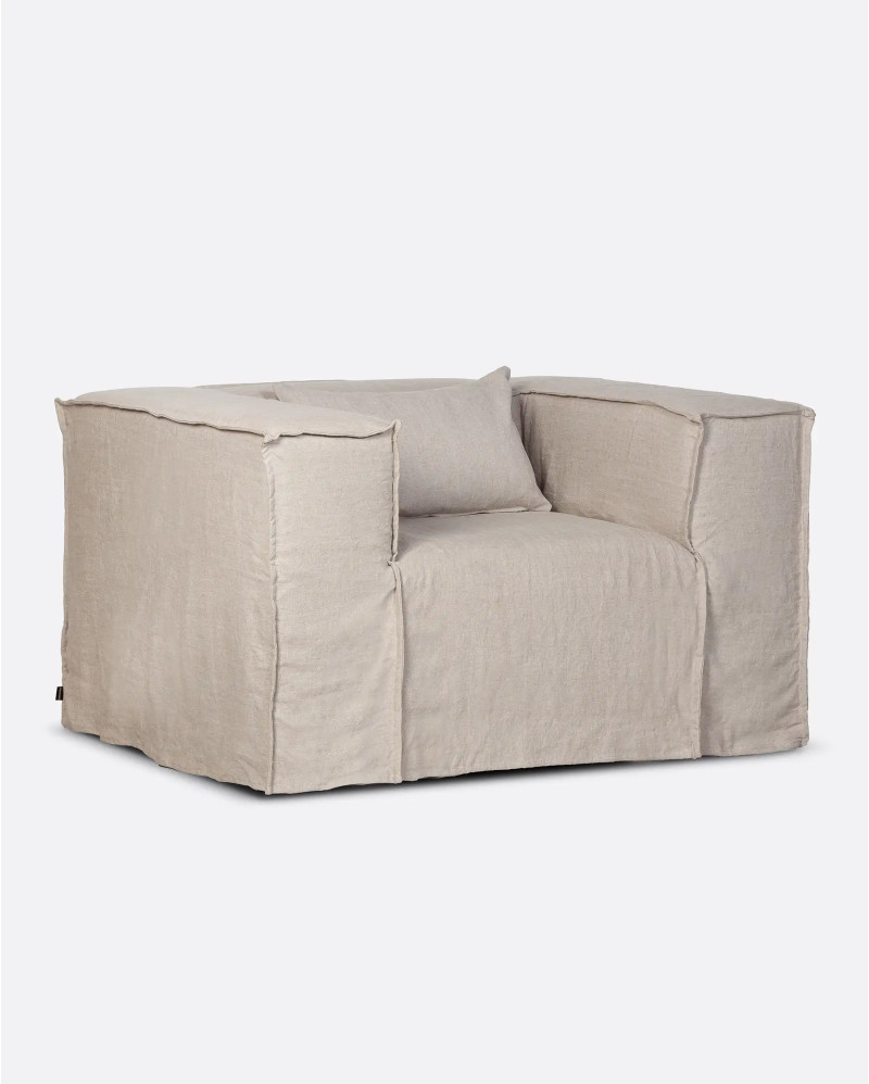 STROZZI 1-seater sofa with linen cover 120 x 95 x 65 cm in natural colour