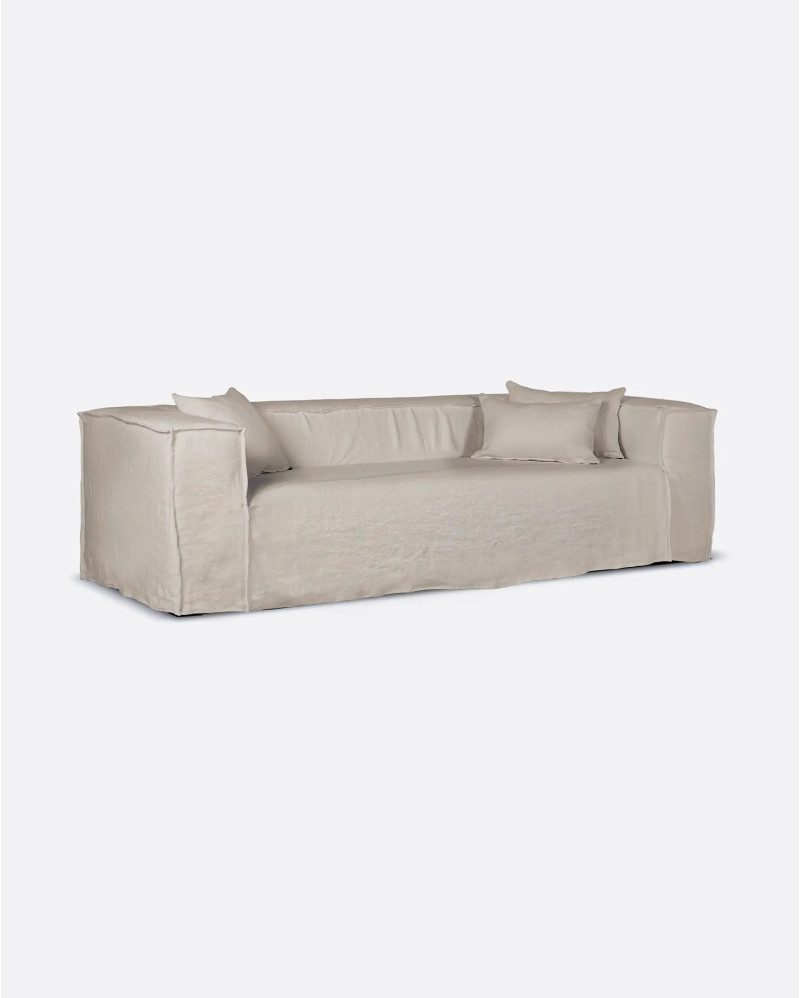 STROZZI 3/4-seater sofa with linen cover 260 x 95 x 65 cm in natural colour