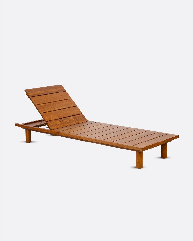 TOPRAK outdoor sunbed in teak wood 200 x 70 x 25 cm with white mattress