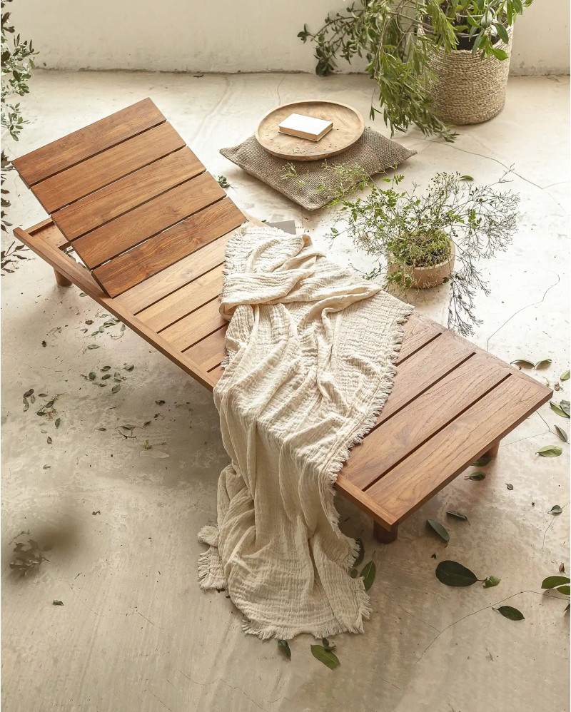 TOPRAK outdoor sunbed in teak wood 200 x 70 x 25 cm