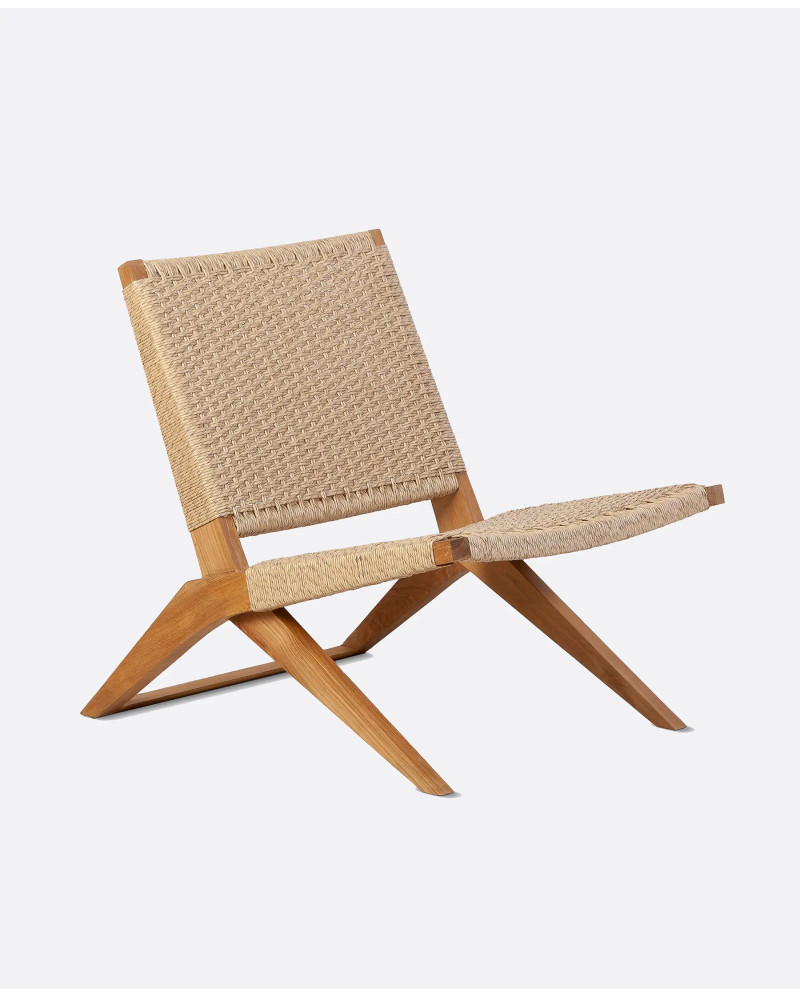 Silla lounge de exterior LAWIT de madera de teca y cuerda sintética 62 x 80 x 73 cm