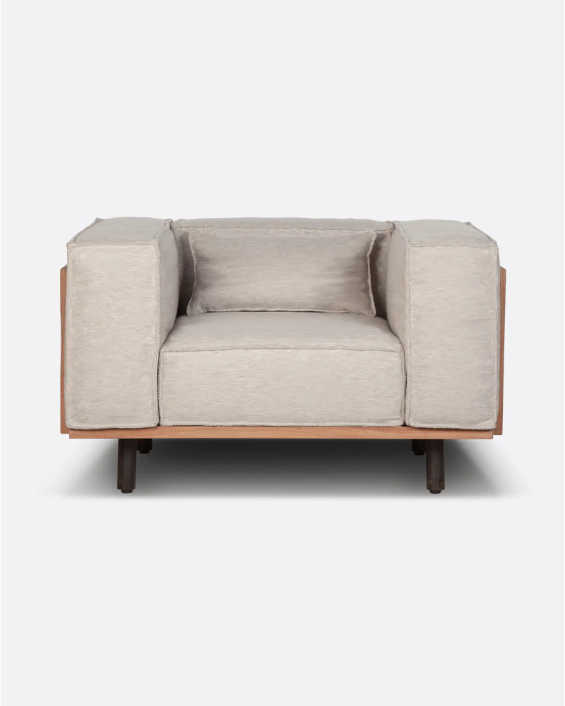 VIVALDI 1-seater sofa in recycled teak wood 112 x 90 x 67 cm with natural colour linen upholstered cushions