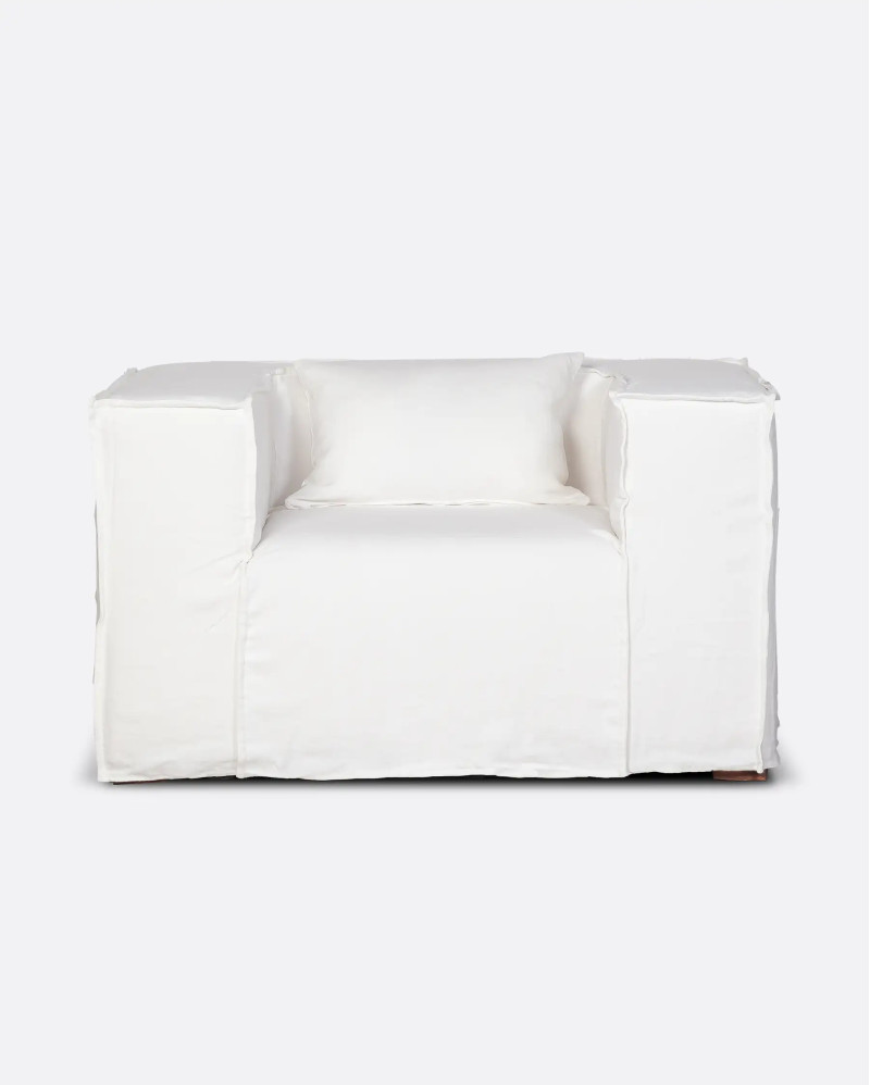 Housse de canapé STROZZI 1 place en lin 120 x 95 x 65 cm en couleur blanche