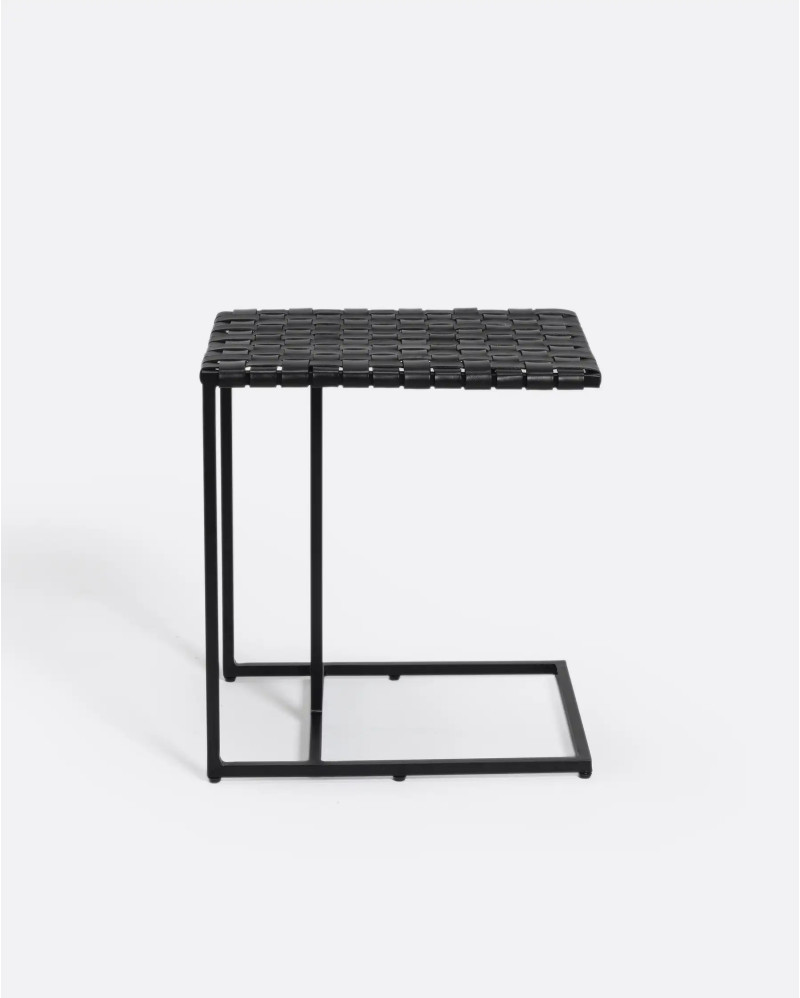 SURABAYA side table in aluminium and leather 46 x 40 x 50 cm