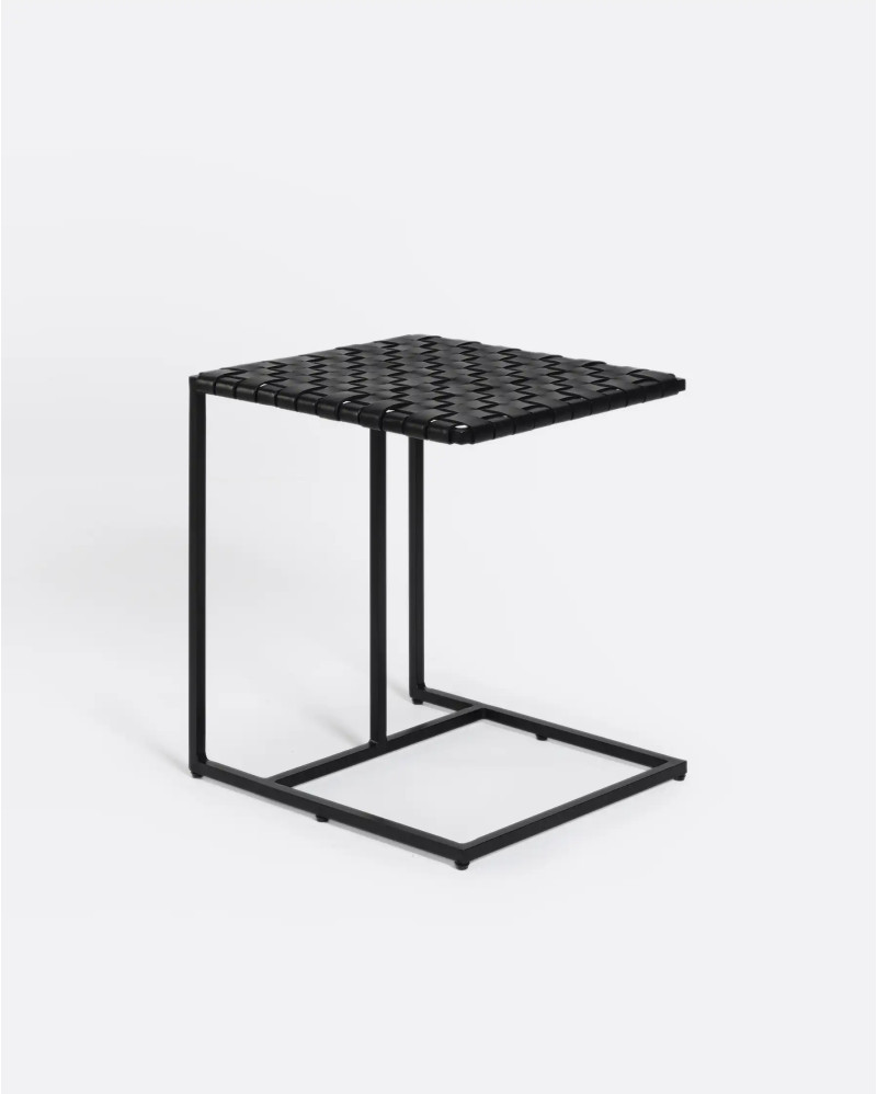 SURABAYA side table in aluminium and leather 46 x 40 x 50 cm