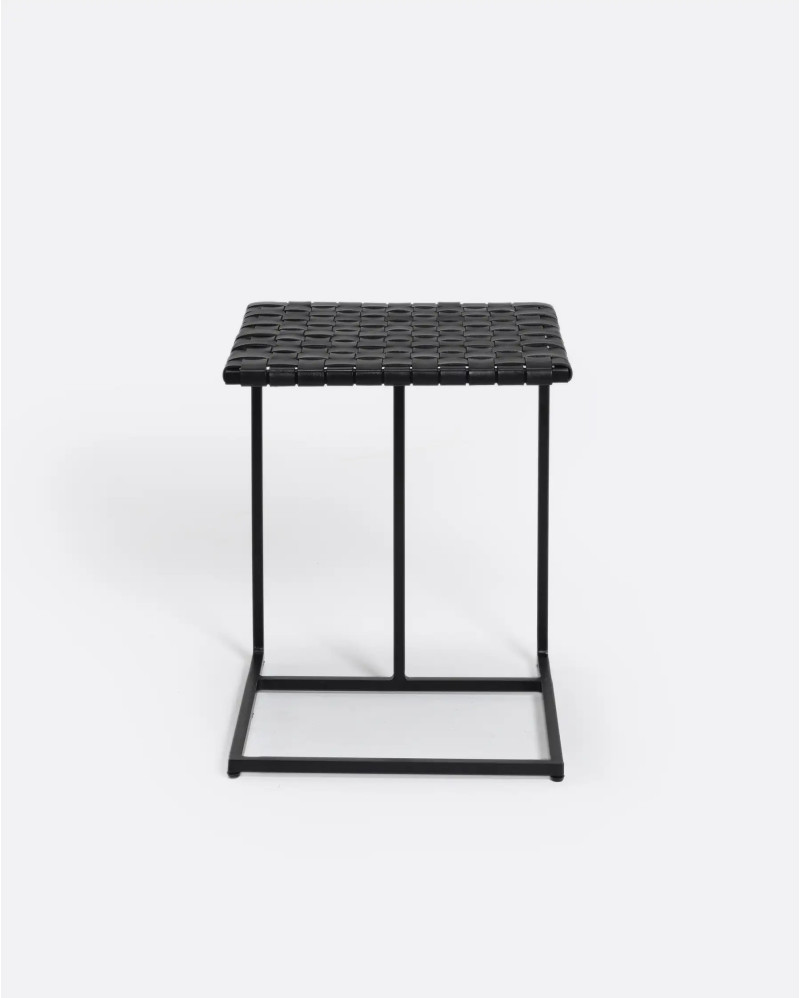 SURABAYA side table in aluminium and leather 46 x 40 x 50 cm