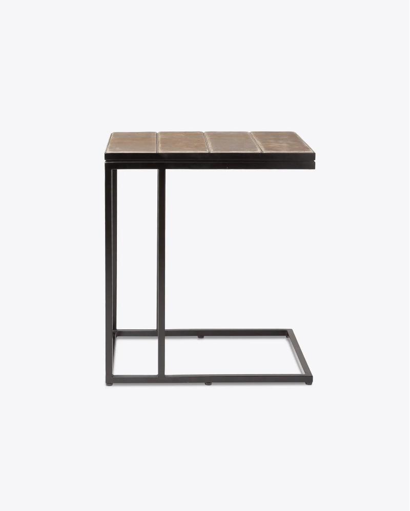 RENGAR table d'appoint en fer et cuir 46 x 40 x 53 cm