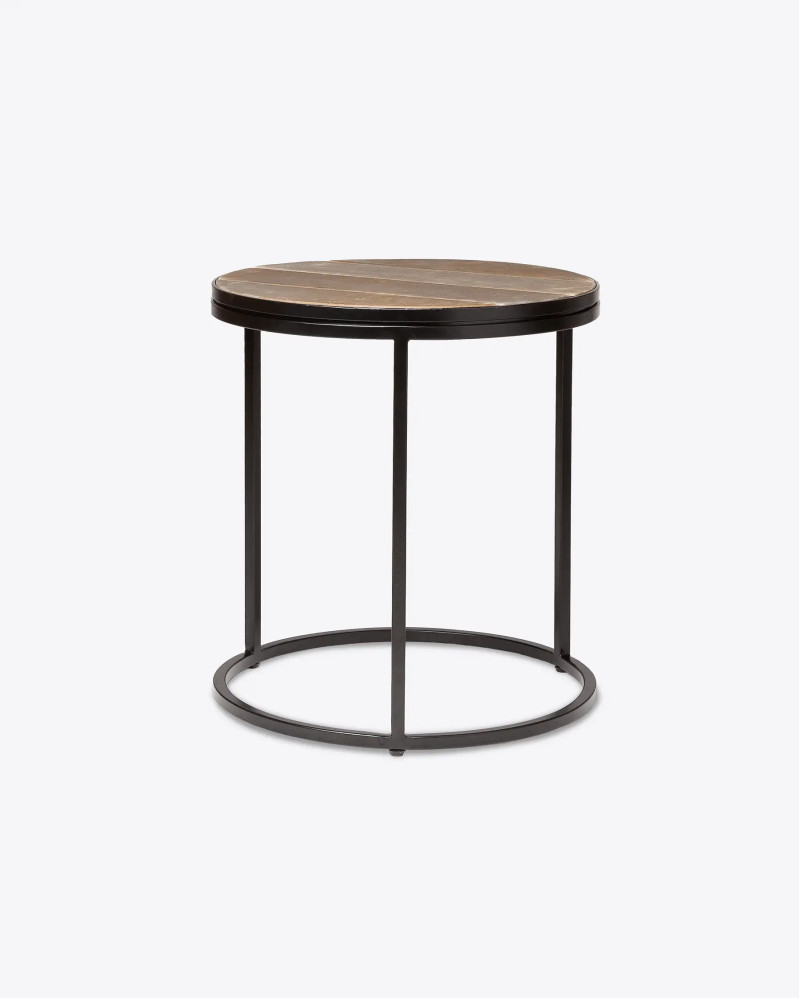 RENGAR side table in iron and leather Ø 45 cm x 50 cm high