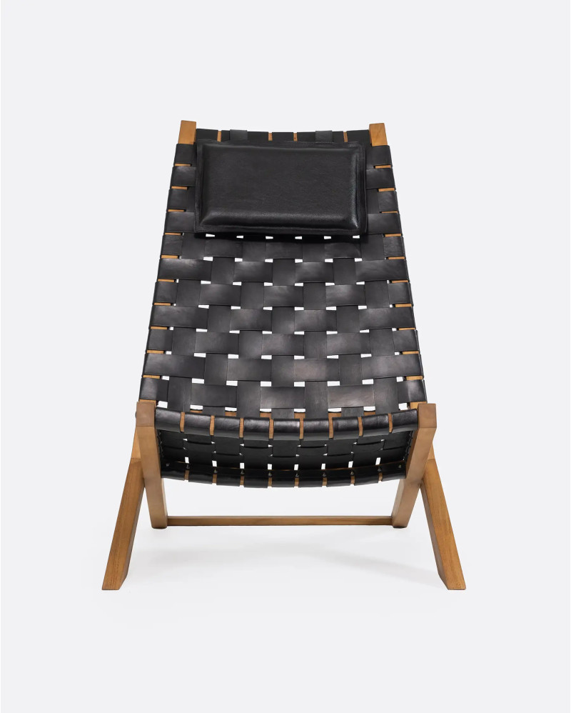 WAGGAI lounge chair in teak wood and leather 66 x 85 x 93 cm