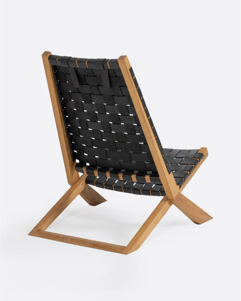 Silla lounge WAGGAI de madera de teca y piel 66 x 85 x 93 cm