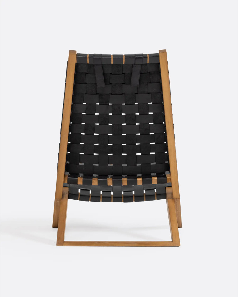 WAGGAI lounge chair in teak wood and leather 66 x 85 x 93 cm