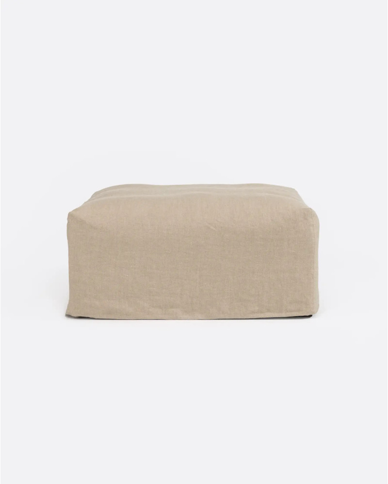 BEETHOVEN pouffe with cover in linen 100 x 100 x 40 cm in natural colour