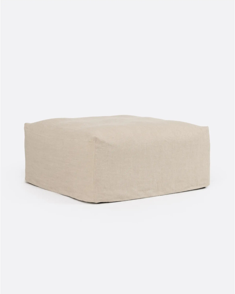 Pouf BEETHOVEN avec housse en lin 100 x 100 x 40 cm en couleur naturelle