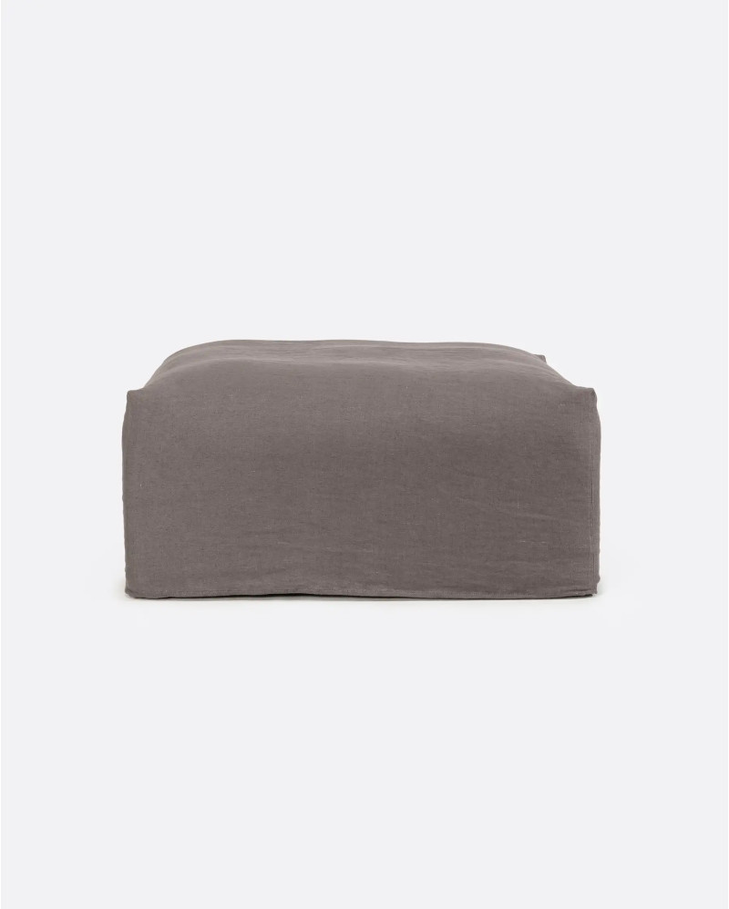 Pouf BEETHOVEN avec housse en lin 100 x 100 x 45 cm en couleur taupe