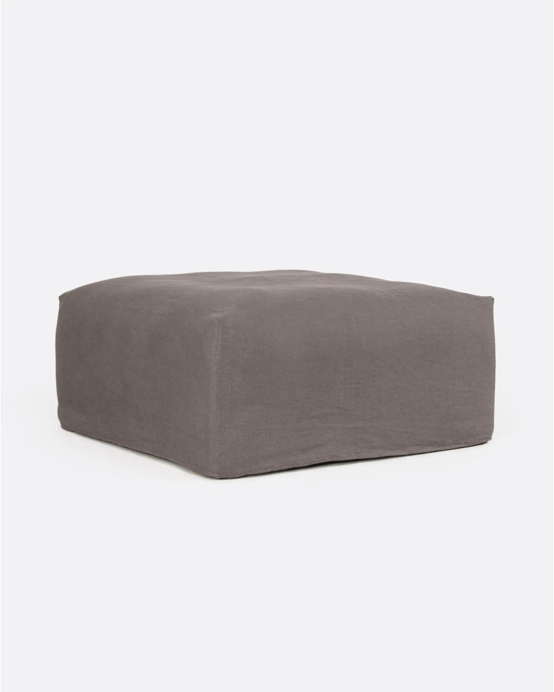 Pouf BEETHOVEN avec housse en lin 100 x 100 x 40 cm en couleur taupe