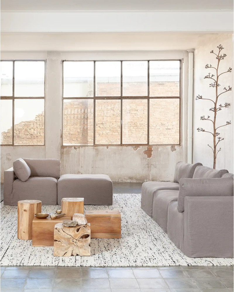 BEETHOVEN sofa central module with cover in linen 100 x 100 x 81 cm in taupe colour