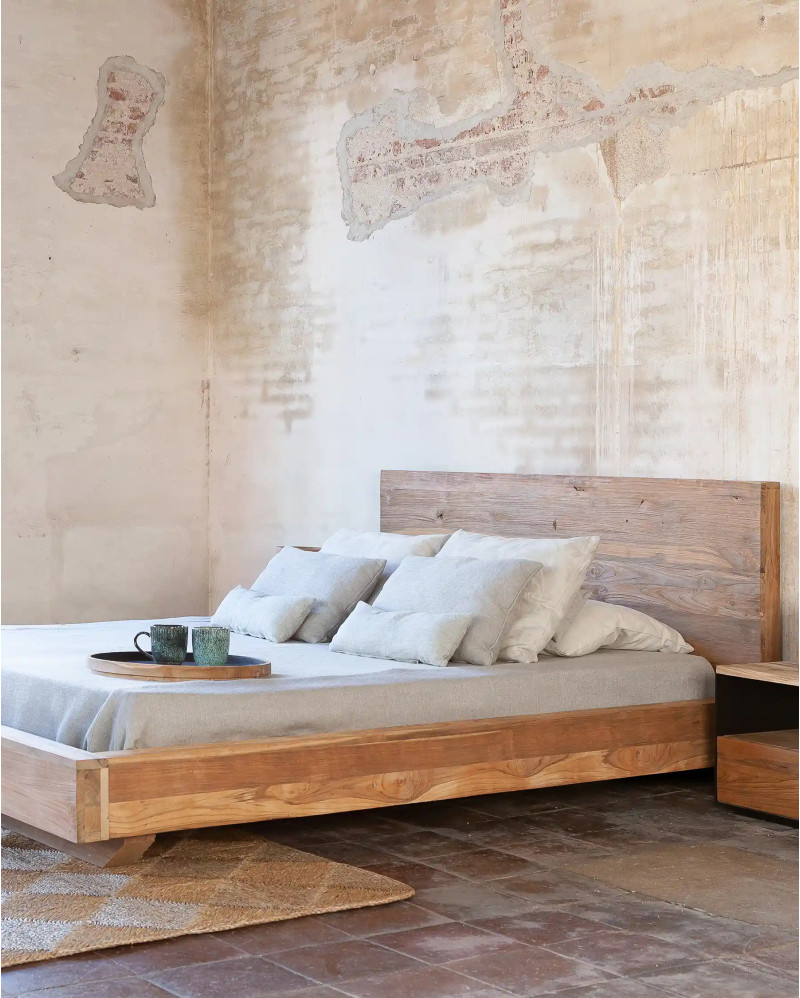 Cadre de lit NORI en bois de teck recyclé 180 x 223 x 90 cm pour matelas 160 x 200 cm