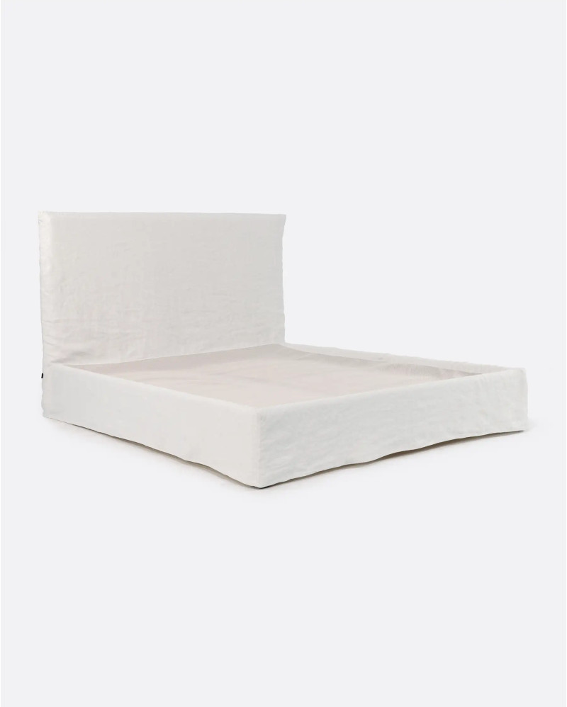 BEETHOVEN bed with upholstered wooden frame 170 x 220 x 120 cm for mattress 160 x 200 cm and linen cover in white colour