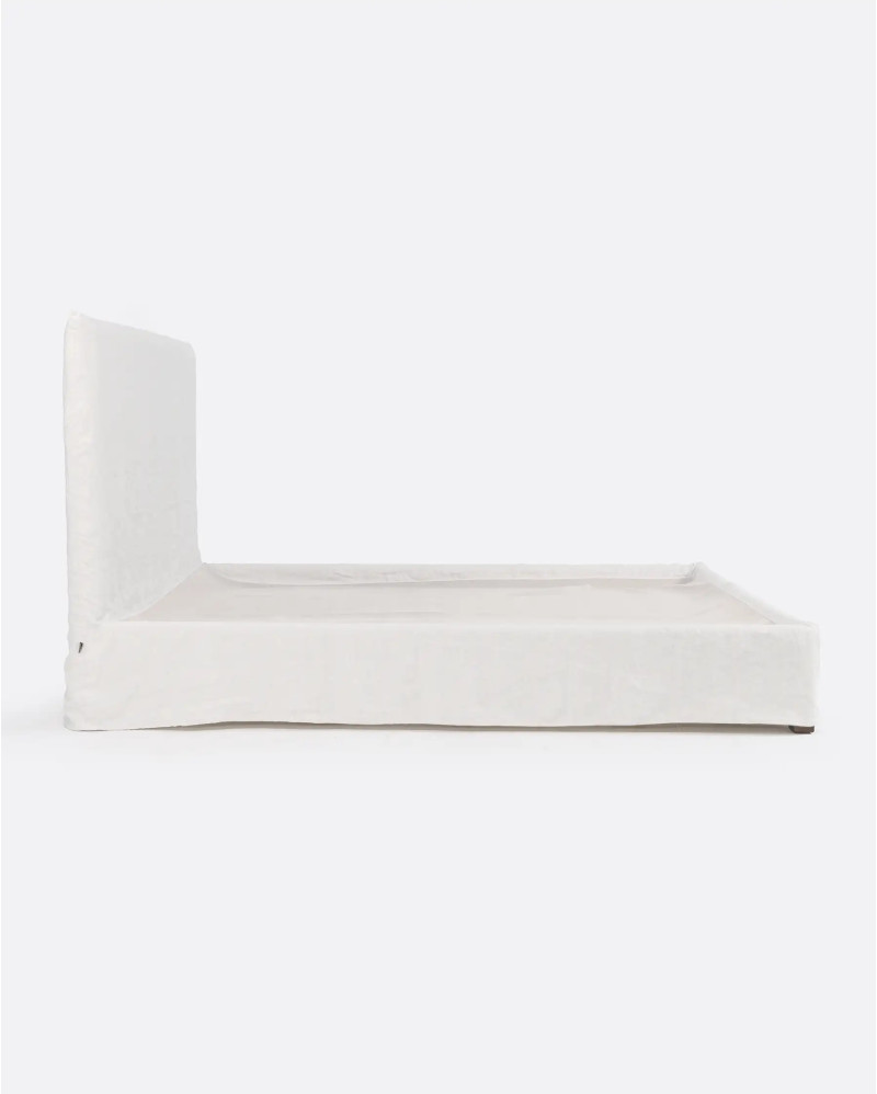 BEETHOVEN bed with upholstered wooden frame 170 x 220 x 120 cm for mattress 160 x 200 cm and linen cover in white colour