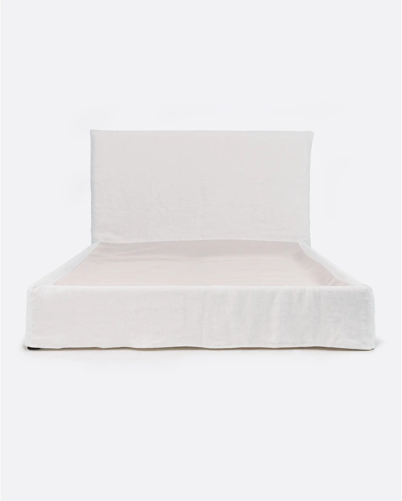 Lit BEETHOVEN pour matelas 180 x 200 cm avec revêtement en lin couleur blanche