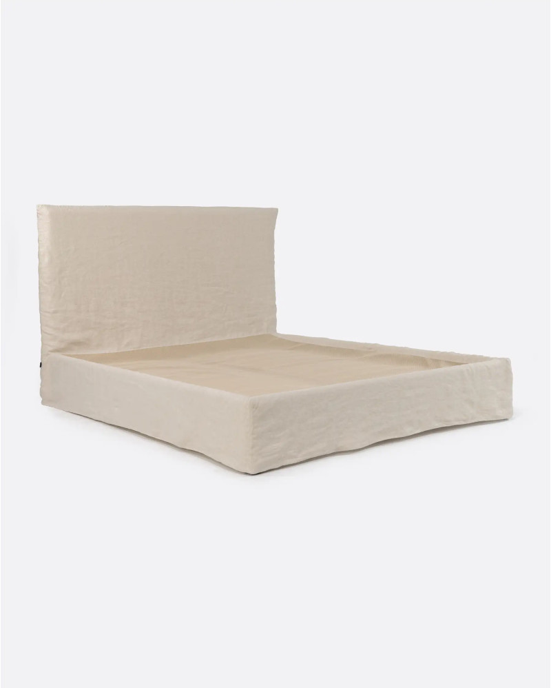 BEETHOVEN bed with upholstered wooden frame 170 x 220 x 120 cm for mattress 160 x 200 cm and linen cover in cross colour