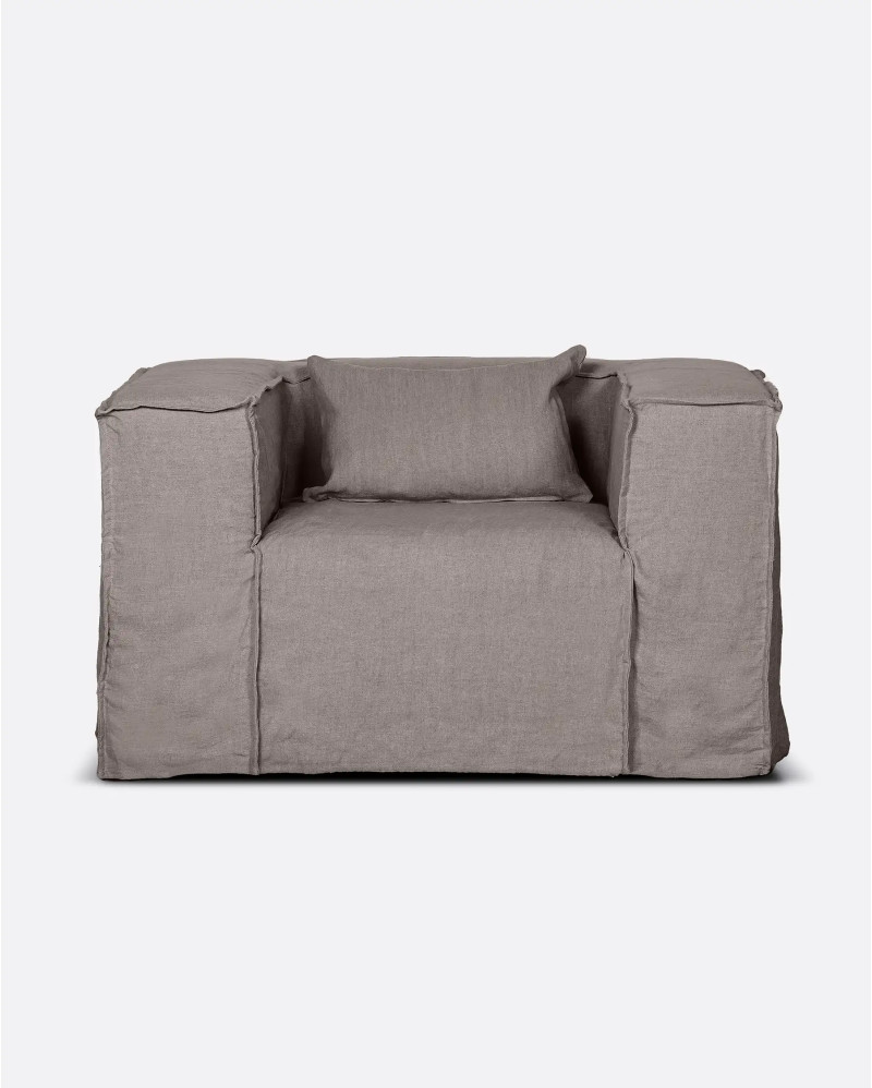 STROZZI 1-seater sofa with linen cover 120 x 95 x 65 cm in taupe colour