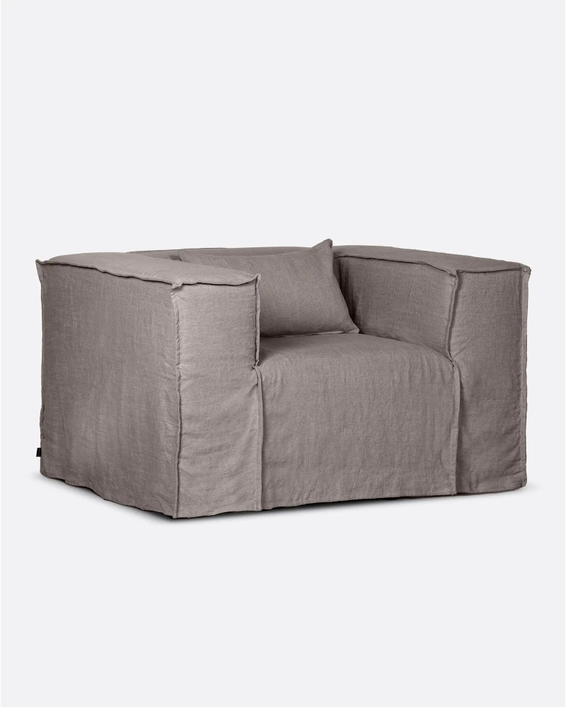 STROZZI 1-seater sofa with linen cover 120 x 95 x 65 cm in taupe colour