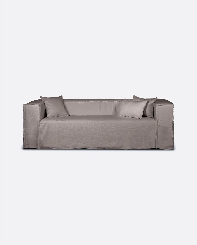 STROZZI 2/3-seater sofa with linen cover 220 x 95 x 65 cm in taupe colour