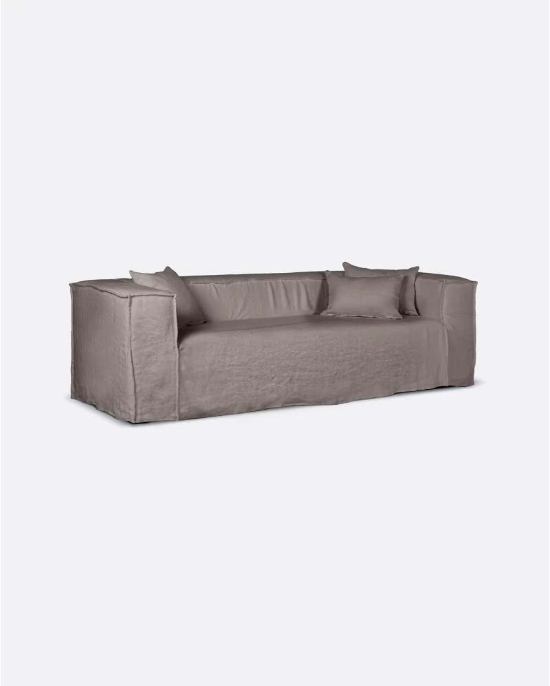 STROZZI 2/3-seater sofa with linen cover 220 x 95 x 65 cm in taupe colour