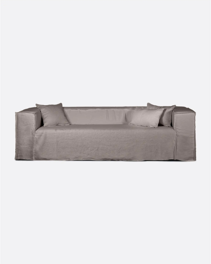 STROZZ 3/4-seater sofa with linen cover 260 x 95 x 65 cm in taupe colour