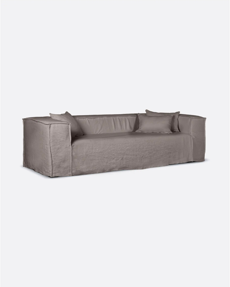 Sofá STROZZ 3/4 plazas con funda de lino 260 x 95 x 65 cm en color topo