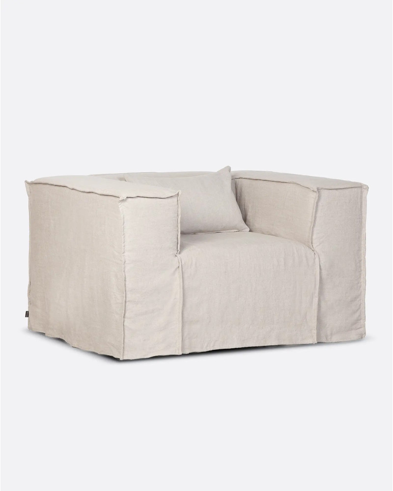 STROZZI 1-seater sofa with linen cover 120 x 95 x 65 cm in cross colour