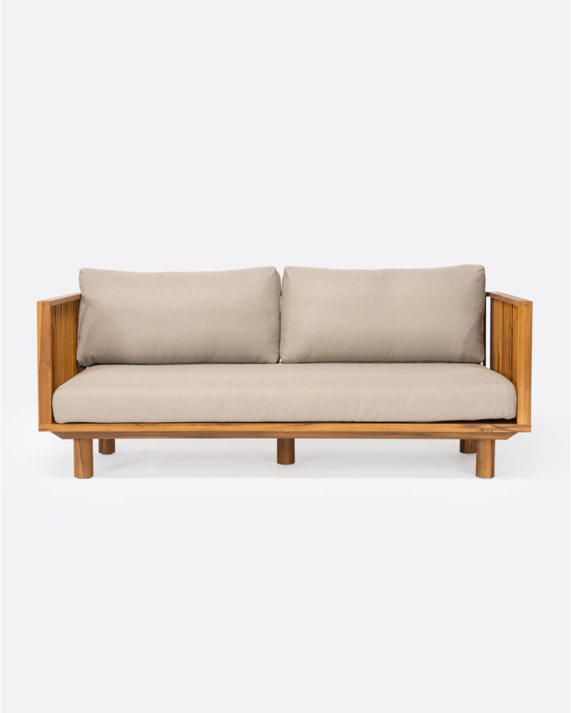 TOPRAK 2-seater outdoor sofa in teak wood and recycled olefin 180 x 82 x 77 cm in natural upholstery