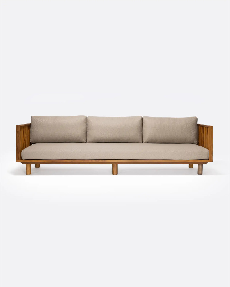 TOPRAK 3-seater outdoor sofa in teak wood and recycled olefin 260 x 82 x 77 cm in natural upholstery