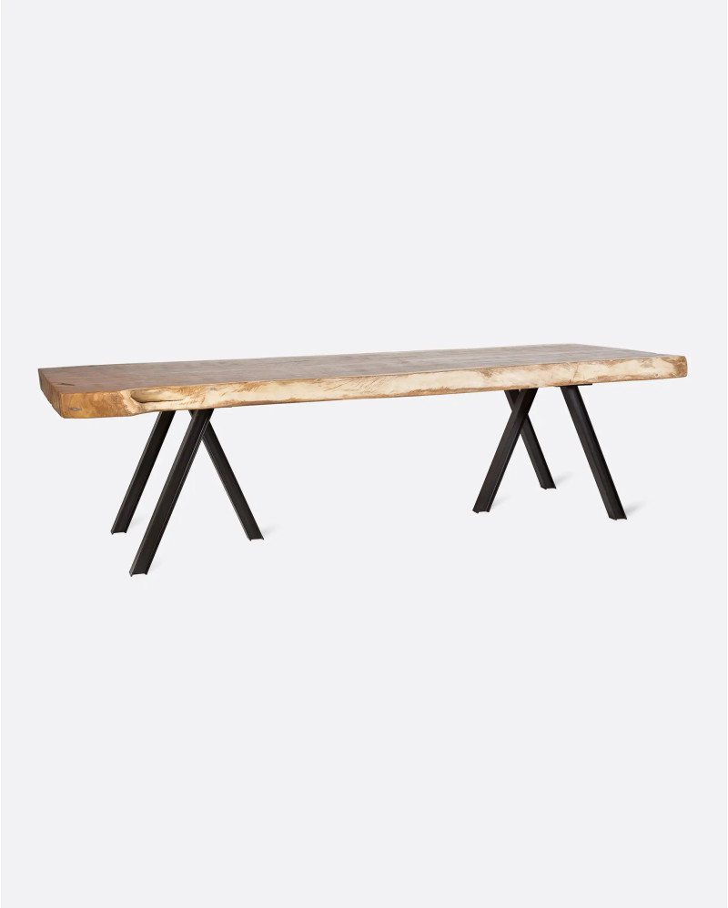 IMPERIA Dining table in suar wood and iron 220 x width variable from 70 to 120 cm