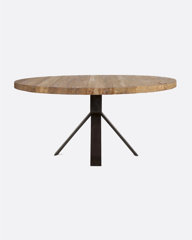 Mesa de comedor JATI de madera de teca reciclada y hierro Ø 160 cm x 76 cm de altura