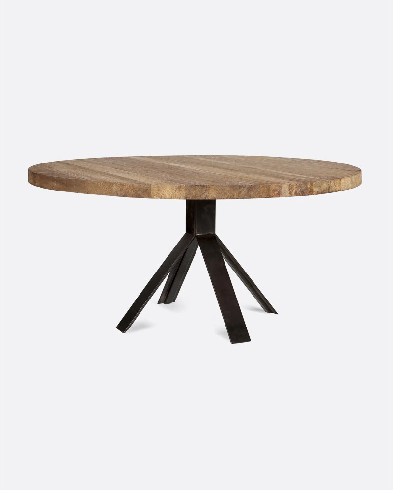 Mesa de comedor JATI de madera de teca reciclada y hierro Ø 160 cm x 76 cm de altura